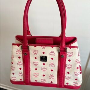 MCM Red and Cream Satchel Bag
